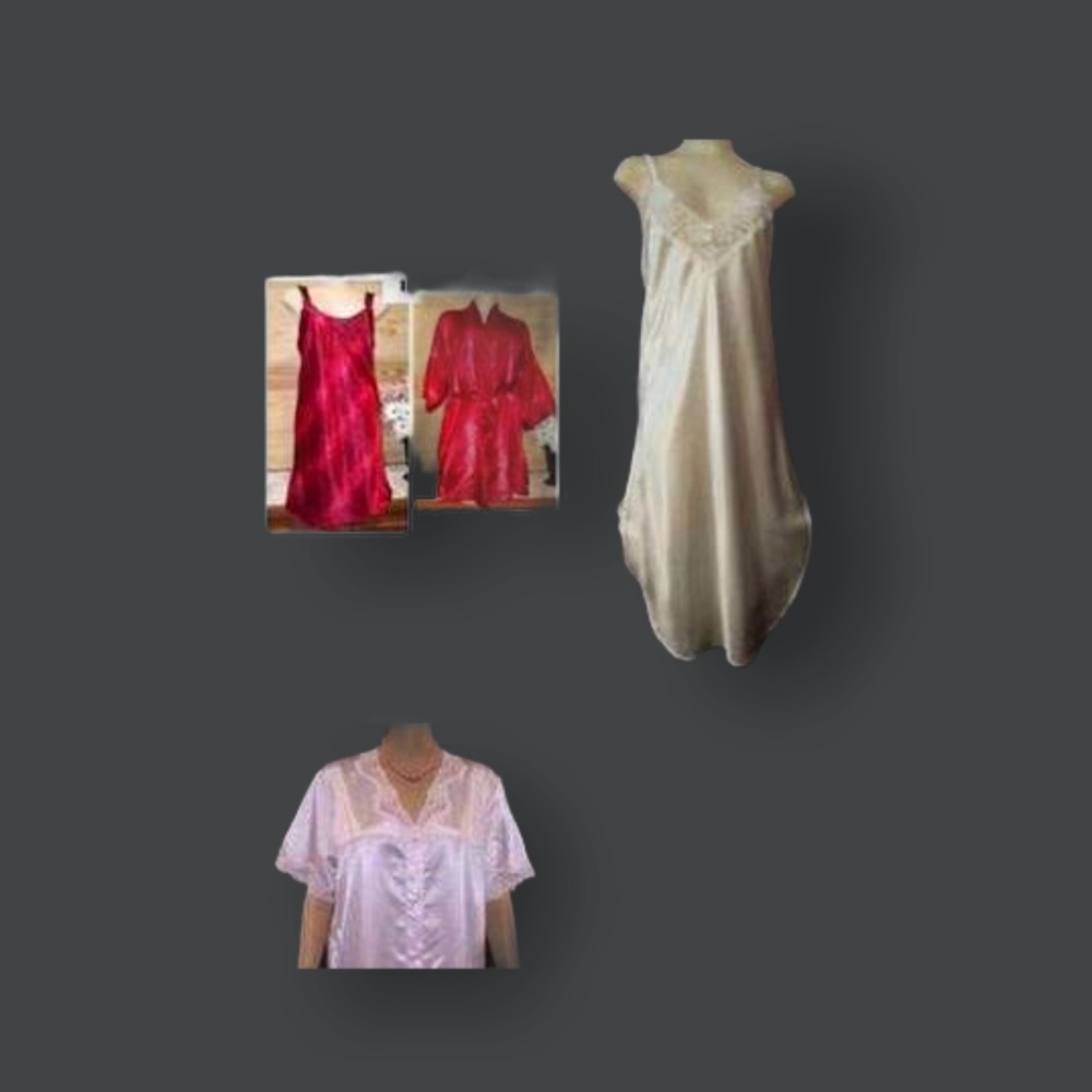 Lot of 3 Vintage Satin Lingerie: Set + 2 Gowns M
